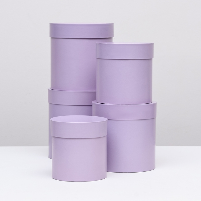 Набор круглых коробок 5в1 Сирень перламутровая Набор круглых коробок 5в1 Сирень перламутровая", 20 × 20 ‒15 × 15 см