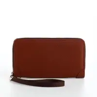 Портмоне мужское на молнии, 3 отделения, искусственная кожа, с ручкой, коричневое
