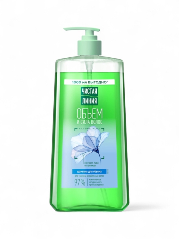 Шампунь для волос Чистая линия «объем и сила» экстракт льна и пшеницы, 1000 мл Шампунь для волос Чистая линия «объем и сила» экстракт льна и пшеницы, 1000 мл