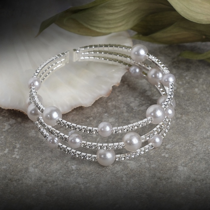 Браслет жемчуг «Пружинка» сияние,шар № 8 , цвет белый в серебре, L=5см Браслет жемчуг «Пружинка» сияние,шар № 8 , цвет белый в серебре, L=5см