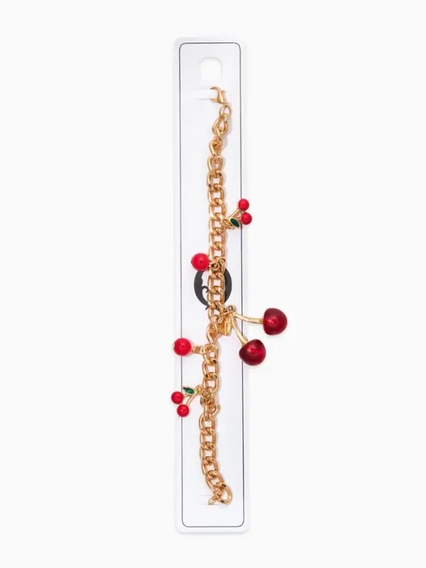 Браслет "Вишневый рай" на цепи, большая, цвет красный в золоте