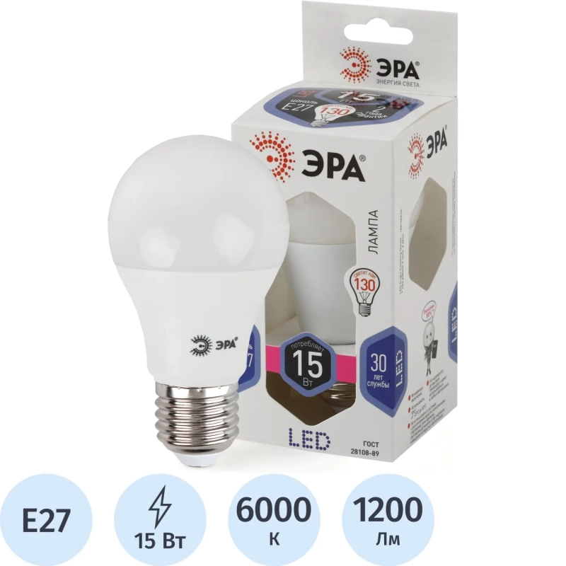 Лампа светодиодная ЭРА LED A60-15W-860-E27 15Вт Е27 6000К Б0031396
