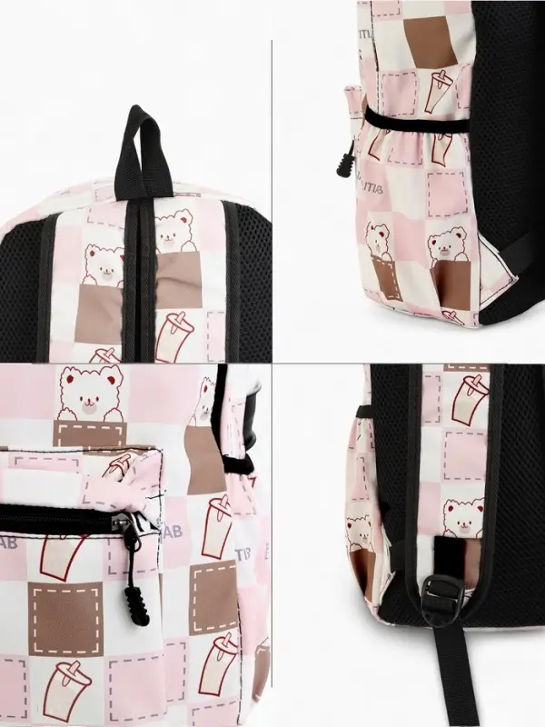 Рюкзак школьный на молнии, с карманами, с рисунком, 30&times;13&times;42 см, с принтом, розовый