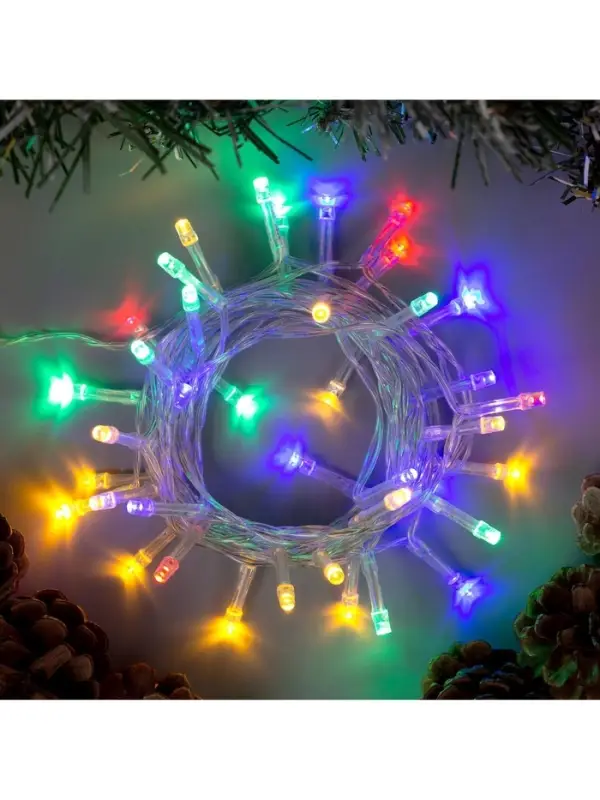 Гирлянда &laquo;Нить&raquo; 4 м, IP20, прозрачная нить, 40 LED, 2 режима, от батареек АА&times;3, свечение мульти