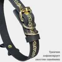 Ошейник, 45&times;2 см, с бантиком, тесьмой и стразами, кожа, чёрный