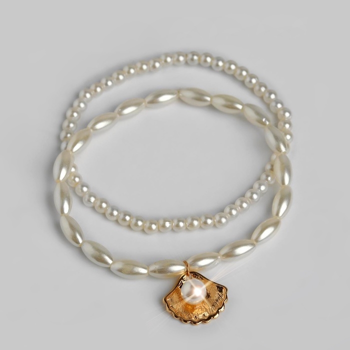 Браслет на ногу Queen Fair «Жемчужина» на ракушке, набор, цвет золото, d=6,5 см Браслет на ногу Queen Fair «Жемчужина» на ракушке, набор, цвет золото, d=6,5 см