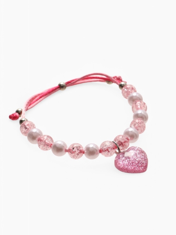 Браслет детский "Выбражулька" на затяжке, сердце с бусинами, цвет розовый