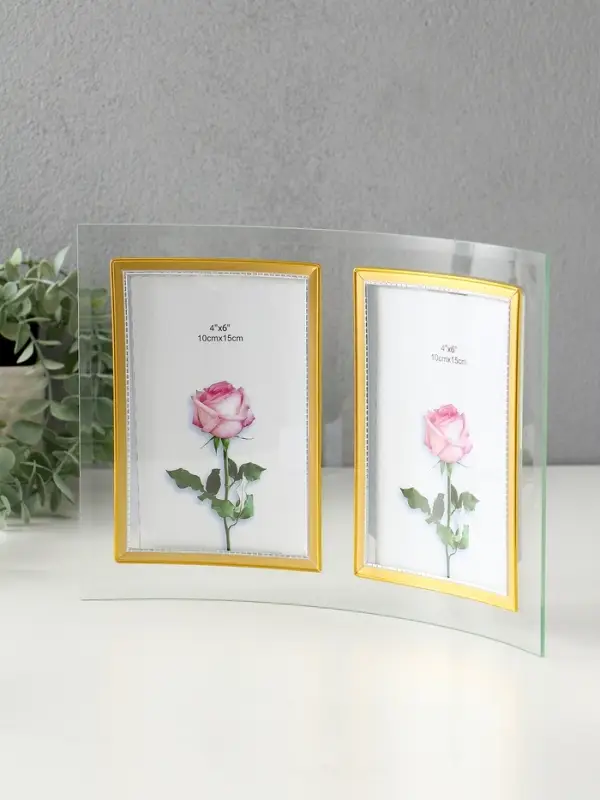 Фоторамка двойная стекло 10х15 см "Золотой кант" вертикаль 28х20,5 см