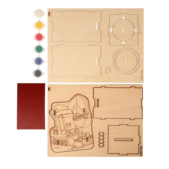 Роспись по дереву копилка «Новогодний транспорт», новогодний набор для творчества Роспись по дереву копилка «Новогодний транспорт», новогодний набор для творчества