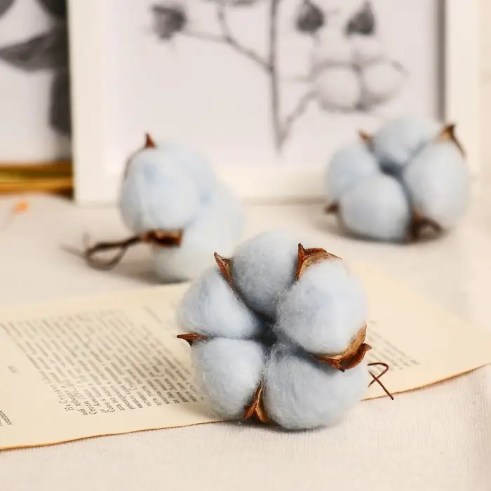 Декор сухоцвет &laquo;Хлопок&raquo;, d=5 см, 5 см, голубой