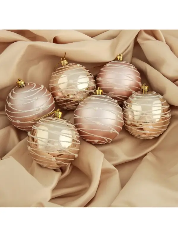 Ёлочные игрушки &laquo;Жемчужный орион&raquo;, шары новогодние, d=8 см, набор 6 шт., розовый/золотистый