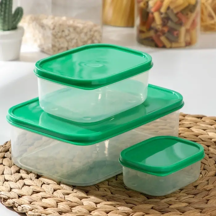 Набор контейнеров пищевых прямоугольных Доляна, 3 шт: 150 мл, 500 мл, 1,2 л, цвет зелёный Набор контейнеров пищевых прямоугольных Доляна, 3 шт: 150 мл, 500 мл, 1,2 л, цвет зелёный