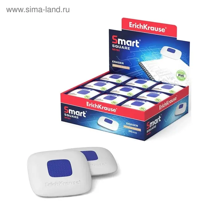 Ластик с держателем ErichKrause Ластик с держателем ErichKrause "ErichKrause SmartWay Mini Square", средней жёсткости, гипоаллергенный, в пакете с европодвесом