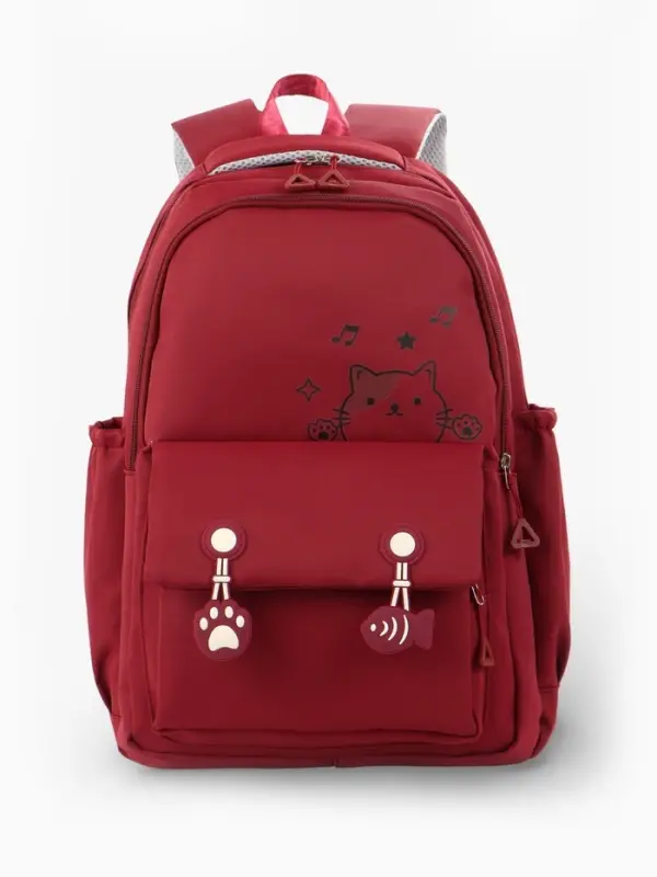Рюкзак школьный &laquo;Котик&raquo;, 3 кармана, 2 отделения, 29&times;14&times;44 см, бордовый