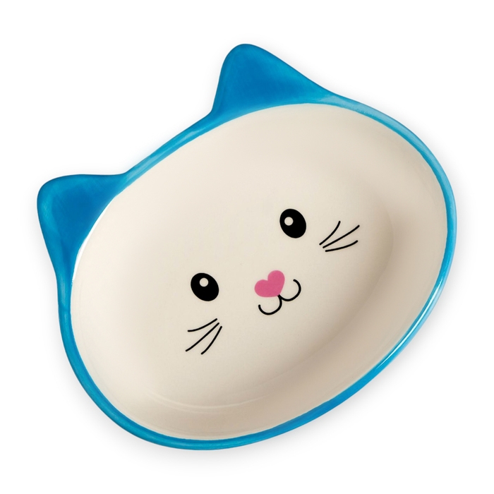 Миска керамическая овальная Миска керамическая овальная "Кошачья мордочка" 200 мл 14 х 12 х 3,5 см, синяя/белая