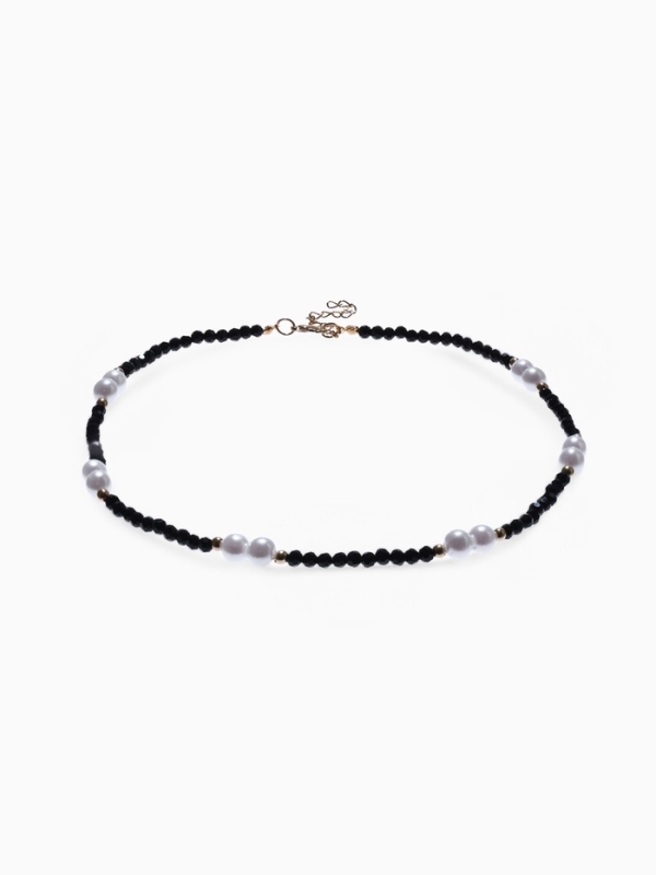 Бусы «Бисер» бусина №8, чёрно-белый в золоте, 40 см