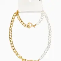 Набор 2 пред-а: колье,браслет "Жемчуг сердце с цепочкой" 18/42, цвет белый в золоте