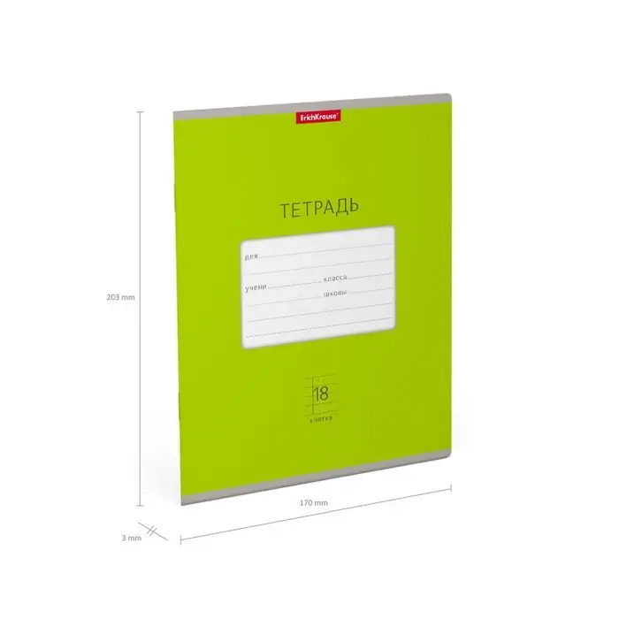 Тетрадь 18 листов в клетку ErichKrause Bright &laquo;Классика&raquo;, обложка мелованный картон, зелёная