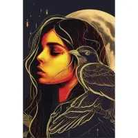 Алмазная мозаика с частичным заполнением на холсте &laquo;Девушка с вороном&raquo;&lrm;, 20&times;30 см