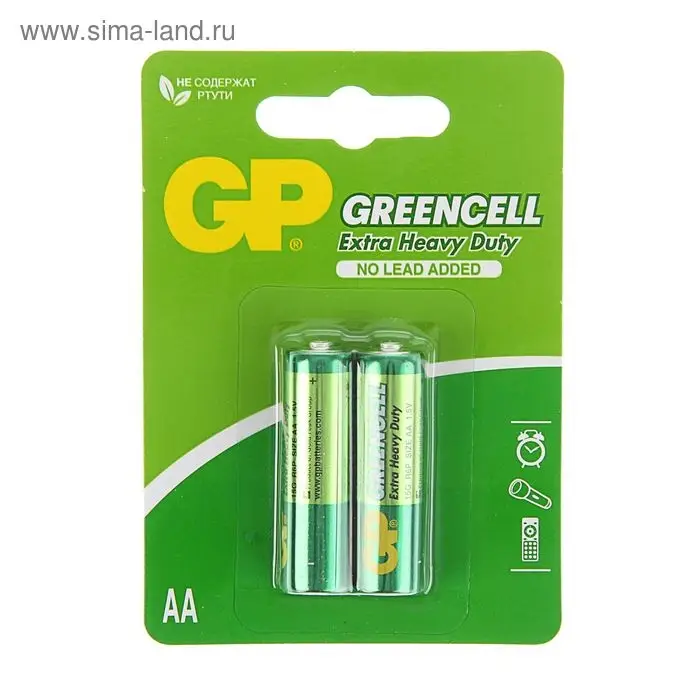 Батарейка солевая GP Greencell Extra Heavy Duty, AA, R6-2BL, 1.5 В, блистер, 2 шт.