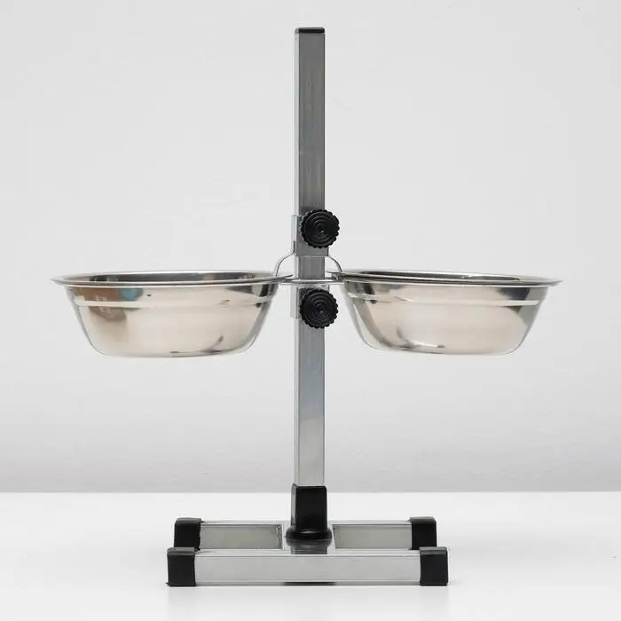 Подставка с мисками, 2×2 л, высота 50 см, разборная с верхним фиксатором, хром Подставка с мисками, 2×2 л, высота 50 см, разборная с верхним фиксатором, хром