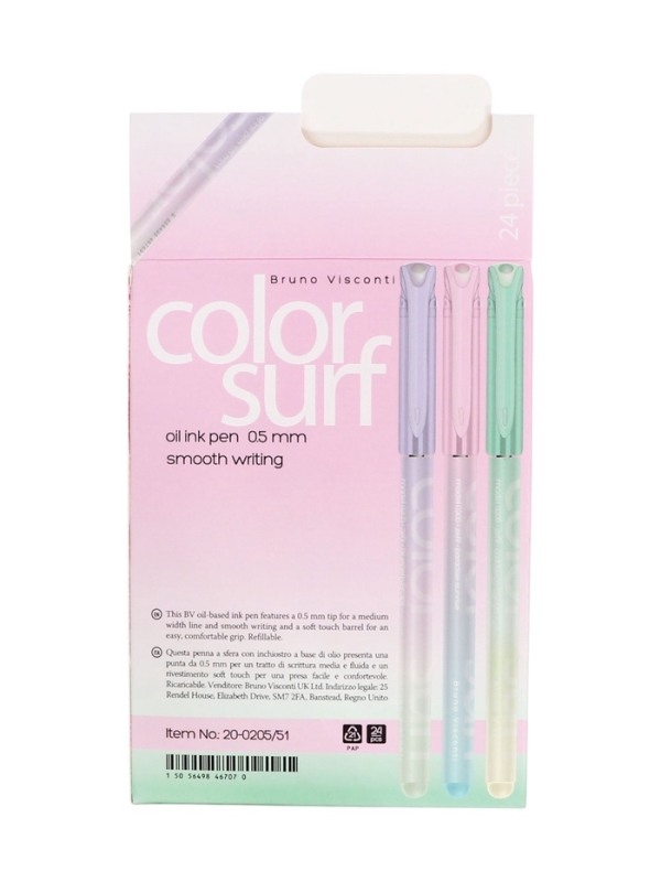 Ручка шариковая BrunoVisconti ColorSurf.Zefir, 0.5мм, стерж/син МИКС Ручка шариковая BrunoVisconti ColorSurf.Zefir, 0.5мм, стерж/син МИКС