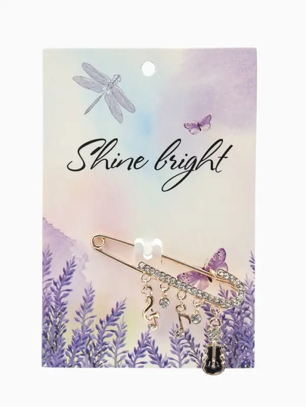 Булавка &laquo;Классика&raquo;, нотки, 5.5 см, бело-чёрная в золоте