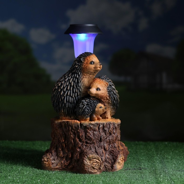 Садовый фонарь  Садовый фонарь "Три ежа на пне с фонарем" 34х26см