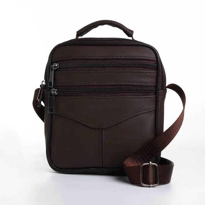 Сумка кросс-боди мужская на молнии, с ручкой, 3 наружных кармана, 17&times;5.5&times;20 см, коричневая