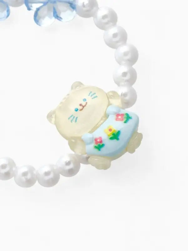 Браслет детский «Выбражулька» котик, d=6 см. цветы, жемчуг, бело-голубой Браслет детский «Выбражулька» котик, d=6 см. цветы, жемчуг, бело-голубой