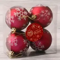 Ёлочные игрушки «Снежная феерия», шары новогодние, d=6 см, набор 4 шт., красный