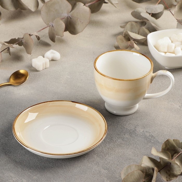 Чайная пара керамическая «Гелакси», 2 предмета: чашка 200 мл, блюдце d=13 см, цвет бежевый Чайная пара керамическая «Гелакси», 2 предмета: чашка 200 мл, блюдце d=13 см, цвет бежевый