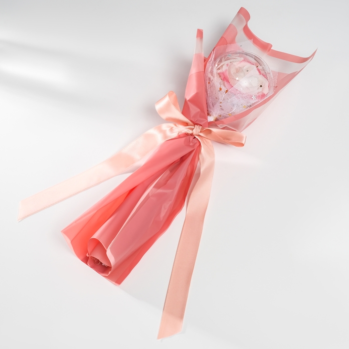 Букет из мыльных лепестков "Роза в шарике" розовый 8,5х8,5х36 см