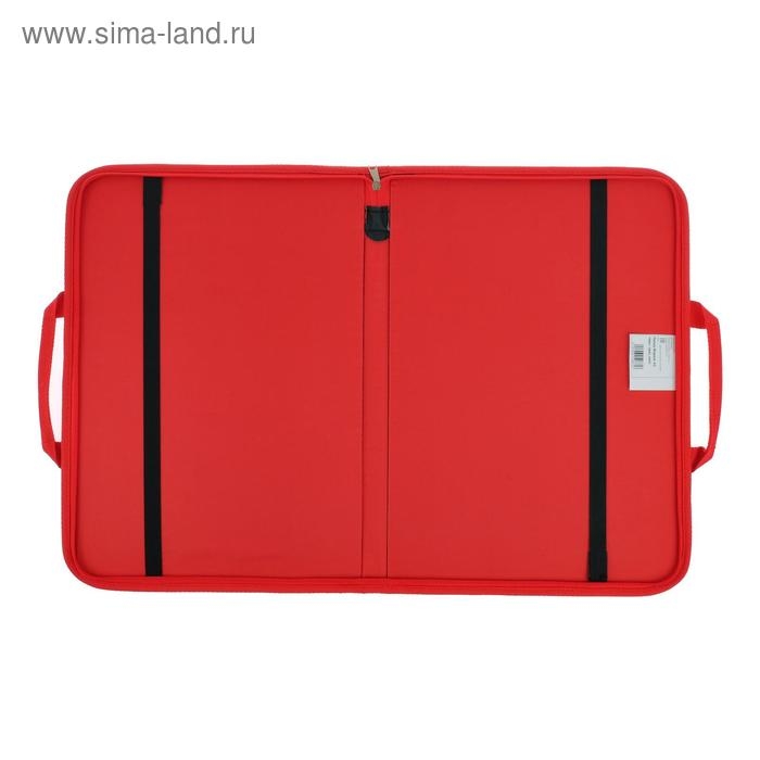 Папка для чертежей и рисунков для художников А3, 450 х 320 х 30 мм, с ручками, каркасная, текстильная, Estado, чёрная красный кант