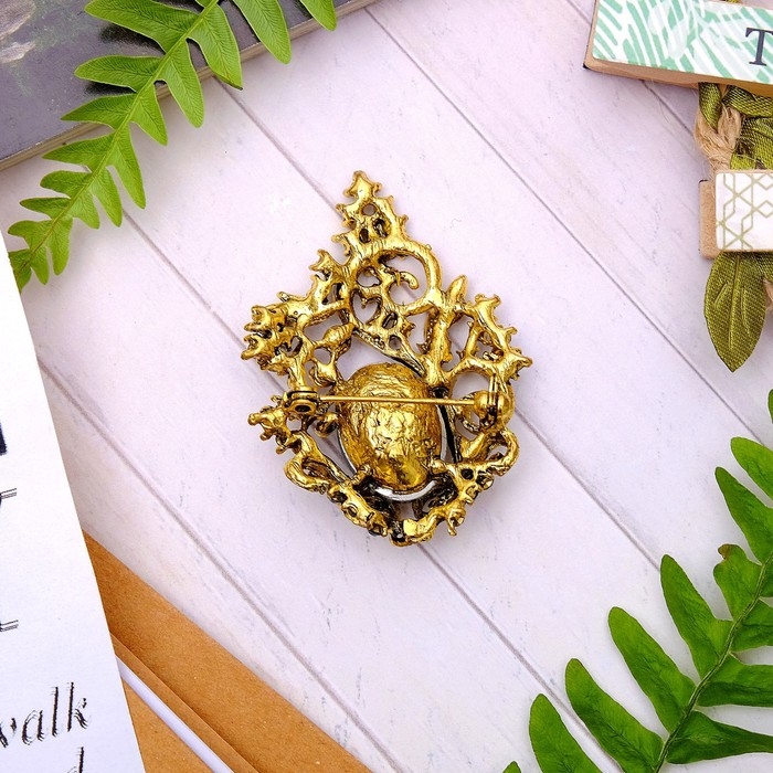 Брошь «Ажур», цвет изумрудный в чернёном золоте Брошь «Ажур», цвет изумрудный в чернёном золоте