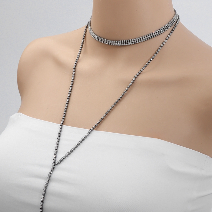 Чокер «Лёд», цвет белый в сером металле 3 ряда, 44,5 см Чокер «Лёд», цвет белый в сером металле 3 ряда, 44,5 см