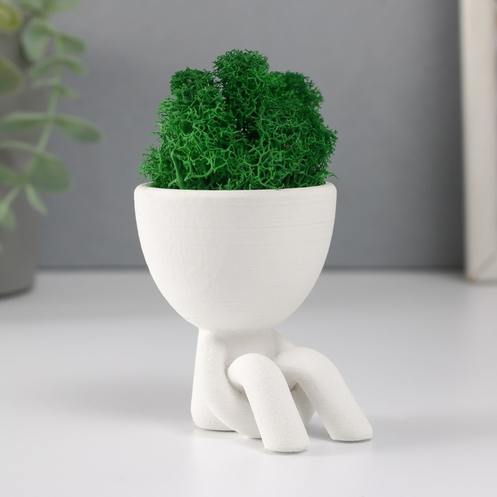 Кашпо бетонное мини Кашпо бетонное мини "Мистер Грин в ожидании" со мхом белый 5,5х7х7 см (мох зелен стабилиз)