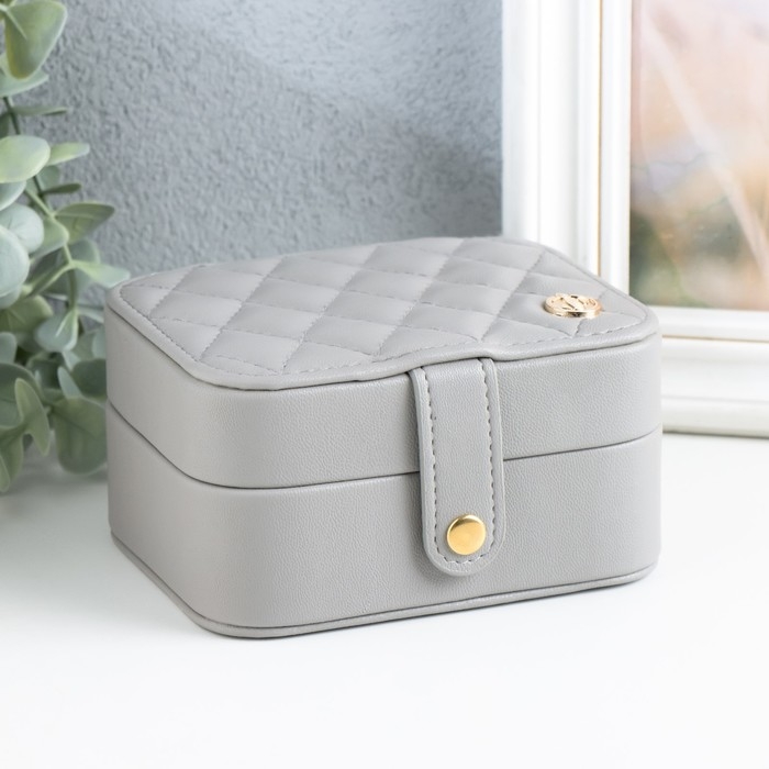 Шкатулка кожзам для украшений  Шкатулка кожзам для украшений "Стёганая матовая" серая 12х10х6,3 см