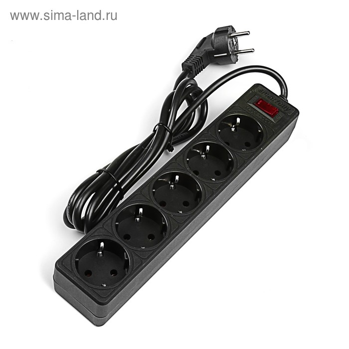 Сетевой фильтр Smartbuy One, 5 розеток, 1.8 м, 10 А, 2200 Вт, с з/к, черный Сетевой фильтр Smartbuy One, 5 розеток, 1.8 м, 10 А, 2200 Вт, с з/к, черный