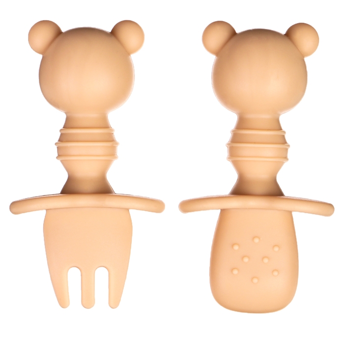 Набор детских столовых приборов  Набор детских столовых приборов "Медвежата", вилка, ложка, цвет бежевый