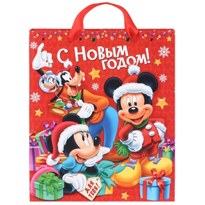 Новый год. Пакет подарочный, 23х27х8 см, упаковка, Микки Маус Новый год. Пакет подарочный, 23х27х8 см, упаковка, Микки Маус