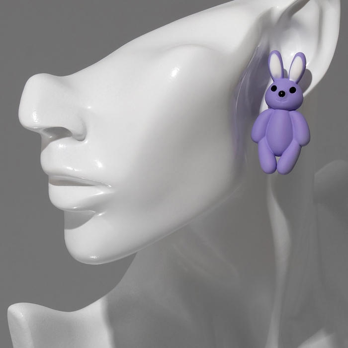 Серьги пластик «Зайцы», цвет сиреневый Серьги пластик «Зайцы», цвет сиреневый
