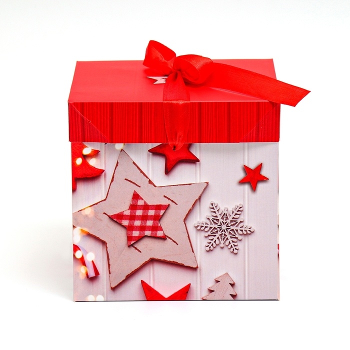 Новый год. Коробка подарочная новогодняя складная Новый год. Коробка подарочная новогодняя складная "Звезды новый год" 15х15х15 см.