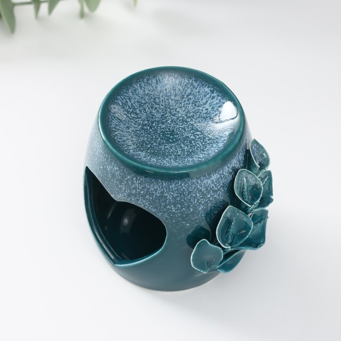 Аромалампа керамика  Аромалампа керамика "Сердце с листиками" бело-синяя 8,5х7,5х9 см