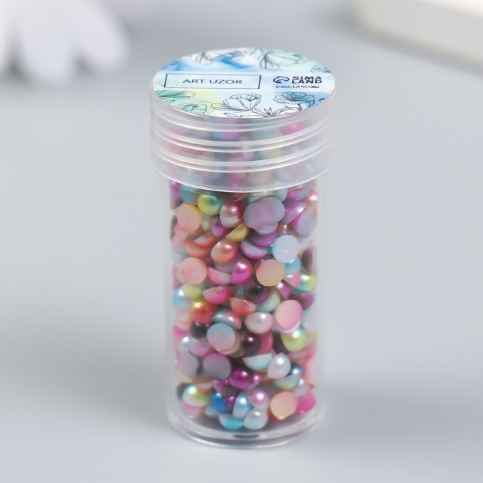 Декор Декор "Полубусины и стразы. Градиент разноцветный" d=4 мм 10г 200 шт 5х2,5 см МИКС