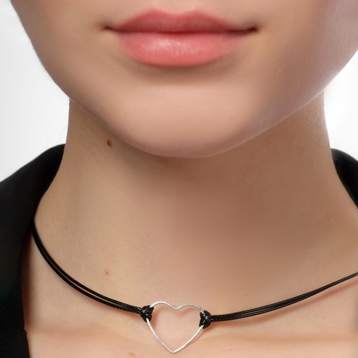 Чокер «Сердце», цвет чёрный в серебре, L= 35 см Чокер «Сердце», цвет чёрный в серебре, L= 35 см