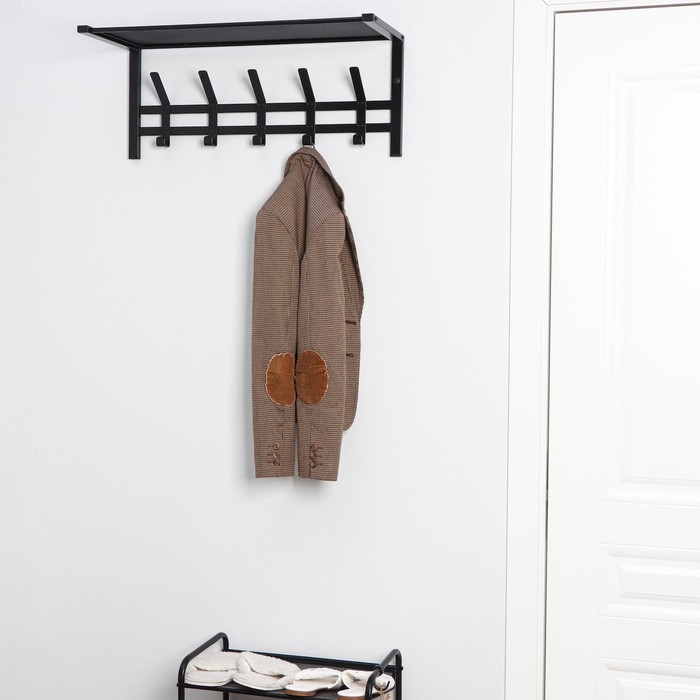 Вешалка с полкой «Торонто 21», 67×27×27 см, 5 двойных крючков, цвет чёрный Вешалка с полкой «Торонто 21», 67×27×27 см, 5 двойных крючков, цвет чёрный