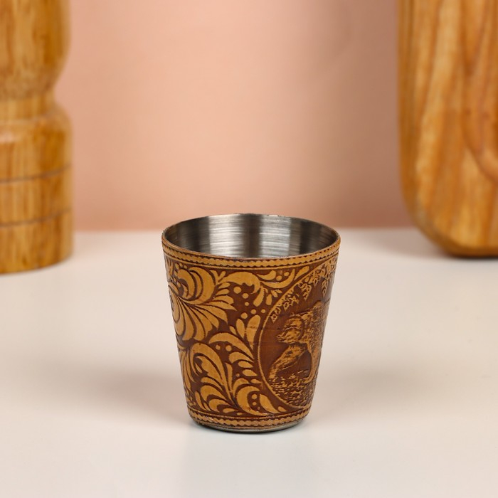 Набор стопок «Медведь», 3 шт, в футляре, 4,5×4,5×8 см, береста Набор стопок «Медведь», 3 шт, в футляре, 4,5×4,5×8 см, береста