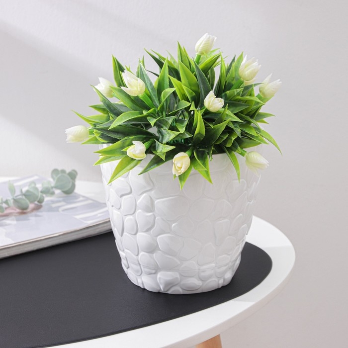 Горшок для цветов с поддоном «Камешки», 3 л, пластик, белый Горшок для цветов с поддоном «Камешки», 3 л, пластик, белый