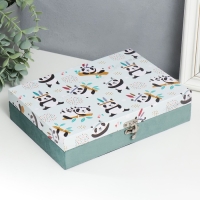 Шкатулка дерево "Панды-индейцы" кожзам и бархат 5,5х24х17 см Шкатулка дерево "Панды-индейцы" кожзам и бархат 5,5х24х17 см